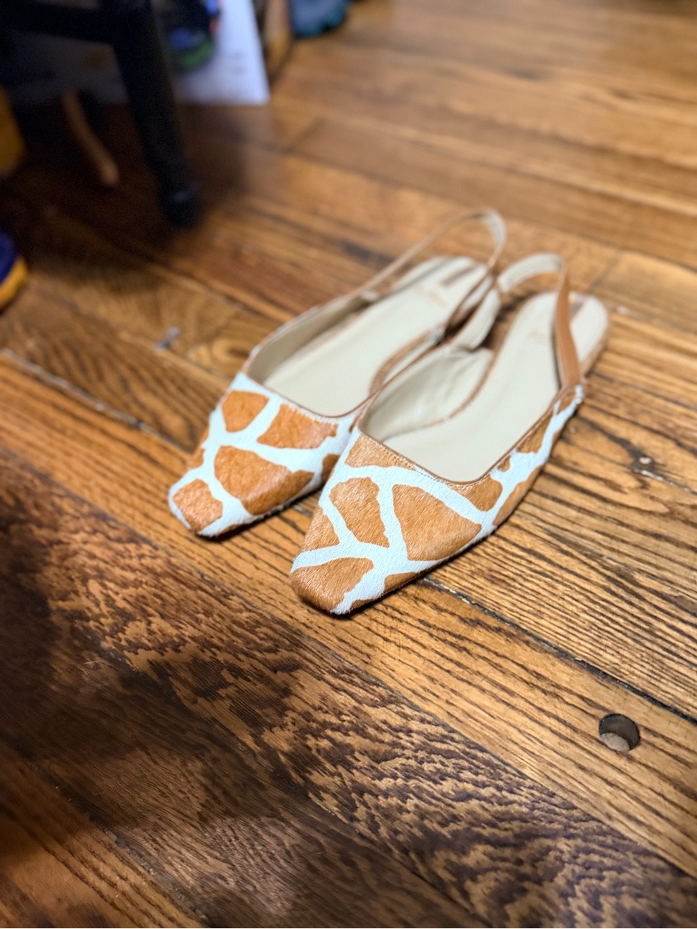 Sam Edelman Giraffe Print Cow Hair Slingback Flats Women’s 7.5 Animal Print